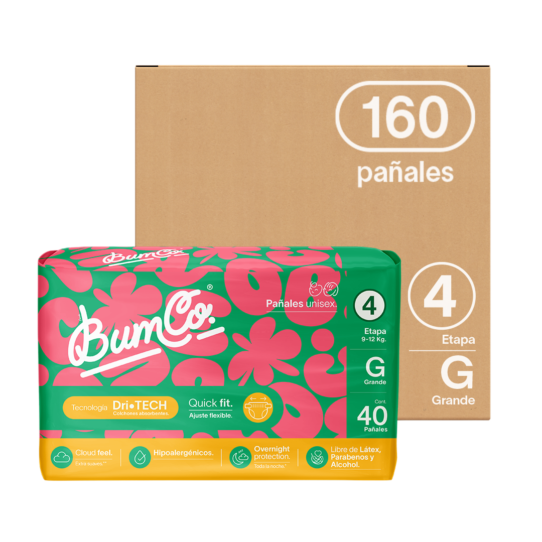 Pañales para bebé | Etapa 4 - Grande 9 a 12 kg | 160 pañales